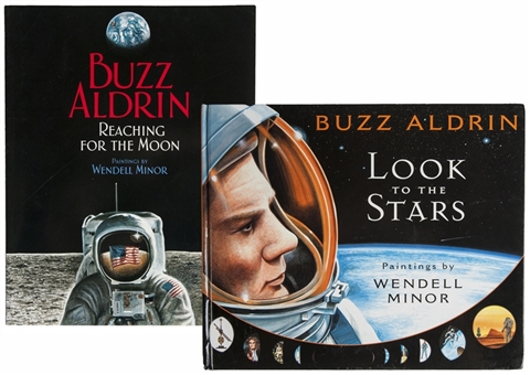 Lot of 2 Buzz Aldrin Signed "Reaching For The Moon" and "Look To The Stars" Books (PSA/DNA) 